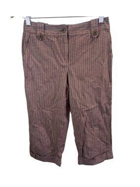Peck & Peck Red  Brown Checked Plaid Cuffed Cropped Pants Sz 2P